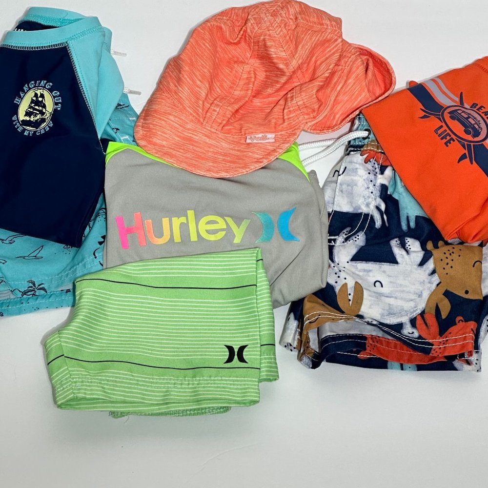 Baby Boy's Swim Wear Bundle | 6-12 m | Hurley, Oshkosh, Carter's | UPF 50+ hat